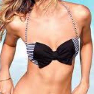 💕VS navy black bow striped bikini top